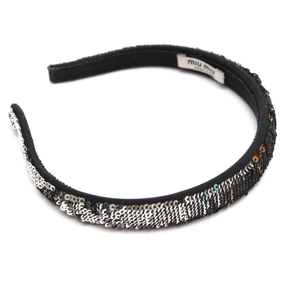 MIU MIU Hairband Sequins Silver Copper Green Black Hair Accessory main image 9